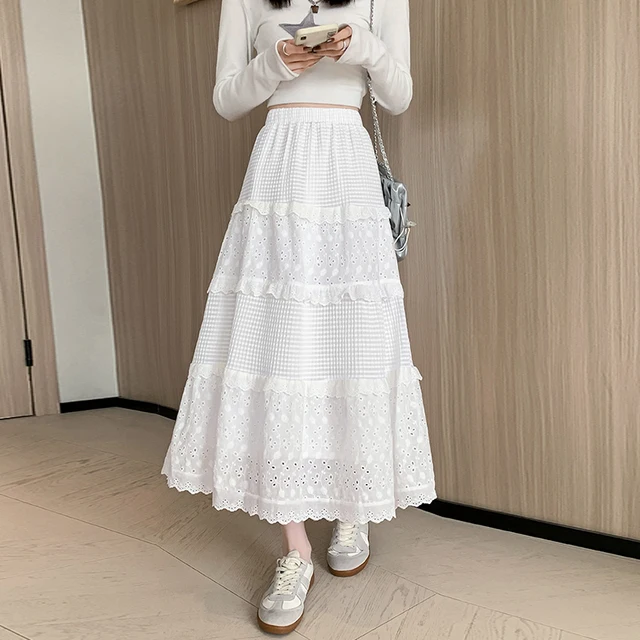 Cake skirt for women in spring and autumn new temperament lace pleated skirt, small stature, high waist A-line half length skirt