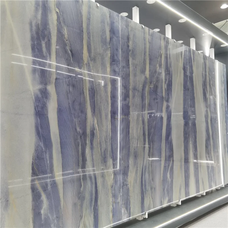 product natural royal spectrolite blue quartzite exotic stone slab book match wall background  decoration-2