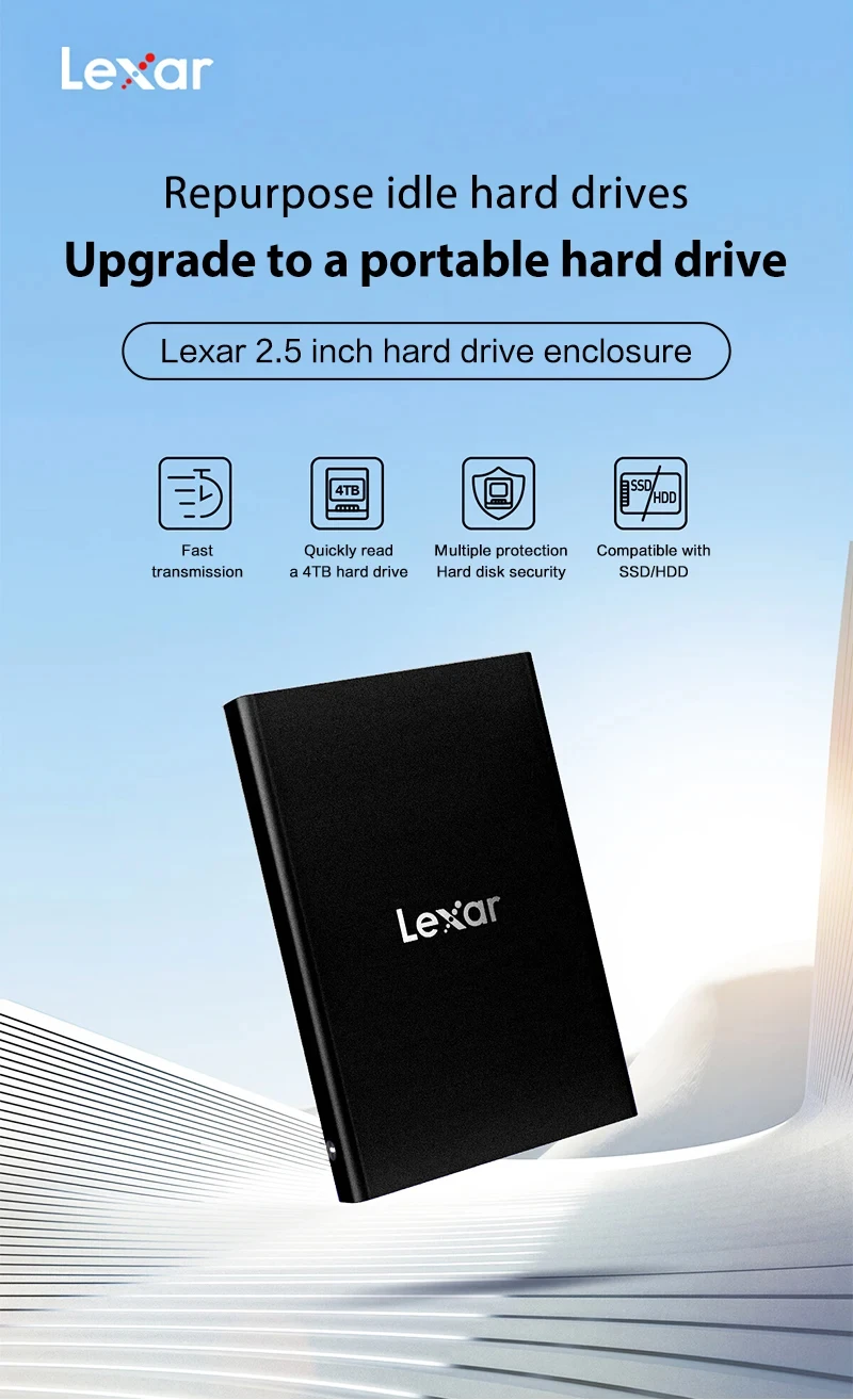 Lexar E100 Case External Hardisk Enclosure 2.5" SATA III USB3.2 GEN 2 Type C for 2TB 4TB SSD Internal Solid State Disk