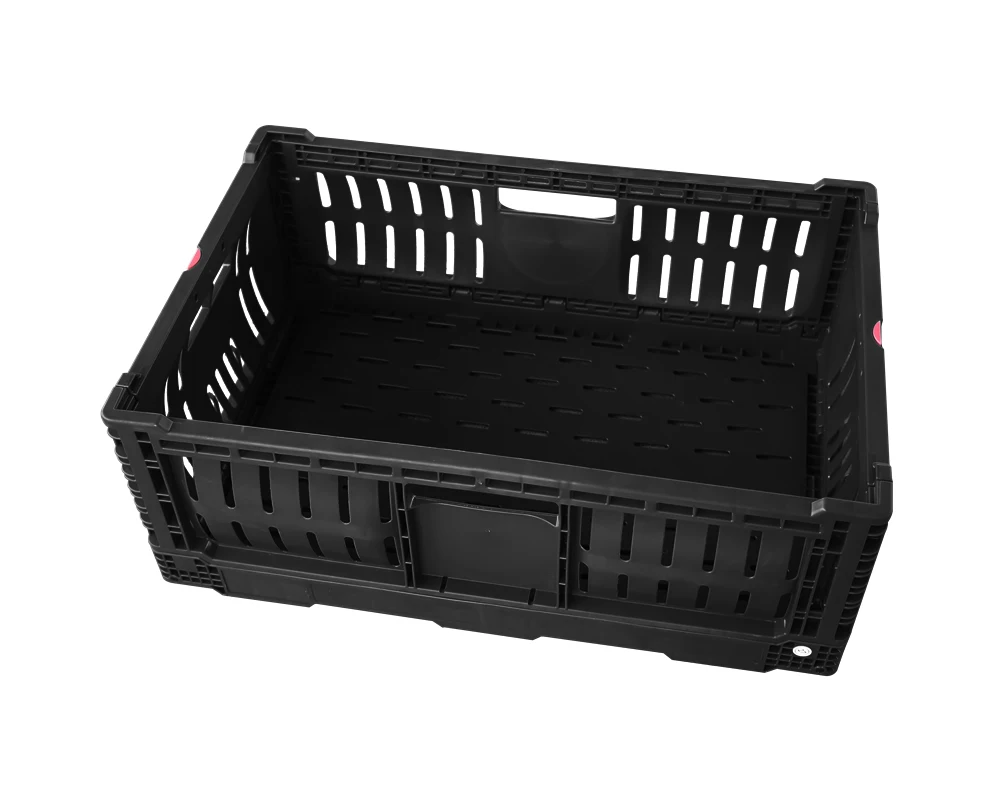 Black 6422 Reusable RPC Vented Type Plastic Crate for Vegetable Fruit Transportation Foldable Stackable Perforated Structure