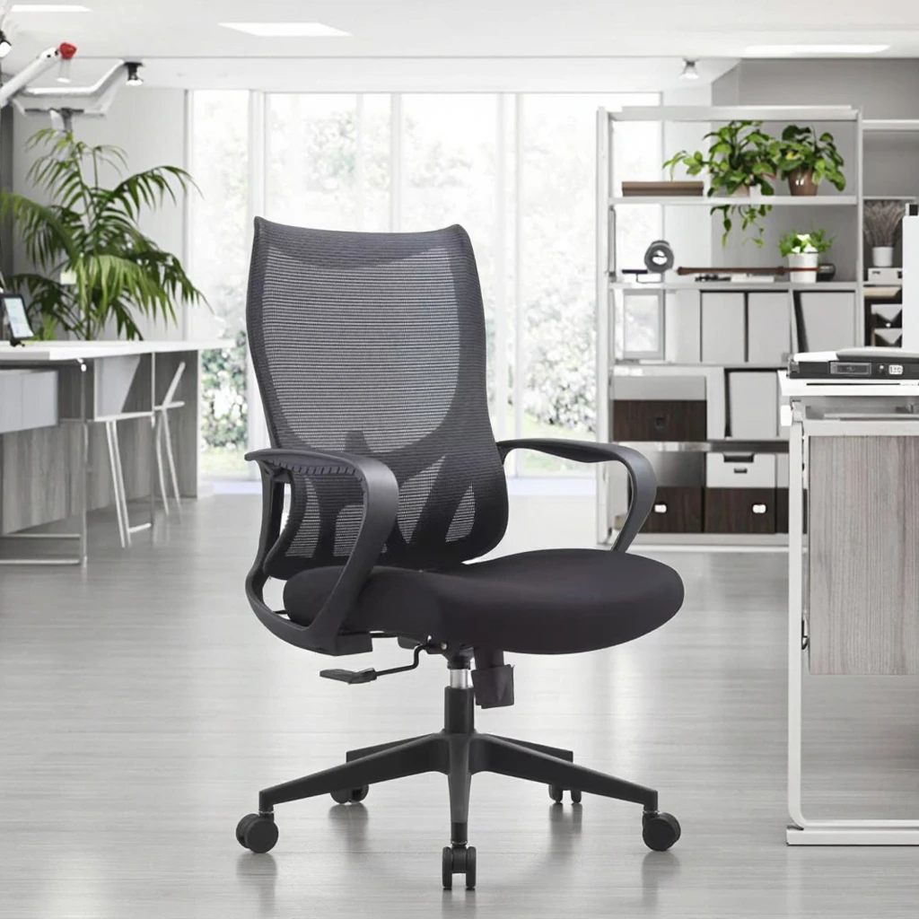 Basic Black Office Chair High Resilience Foam PP Fixed Armrest Simple Structure 2