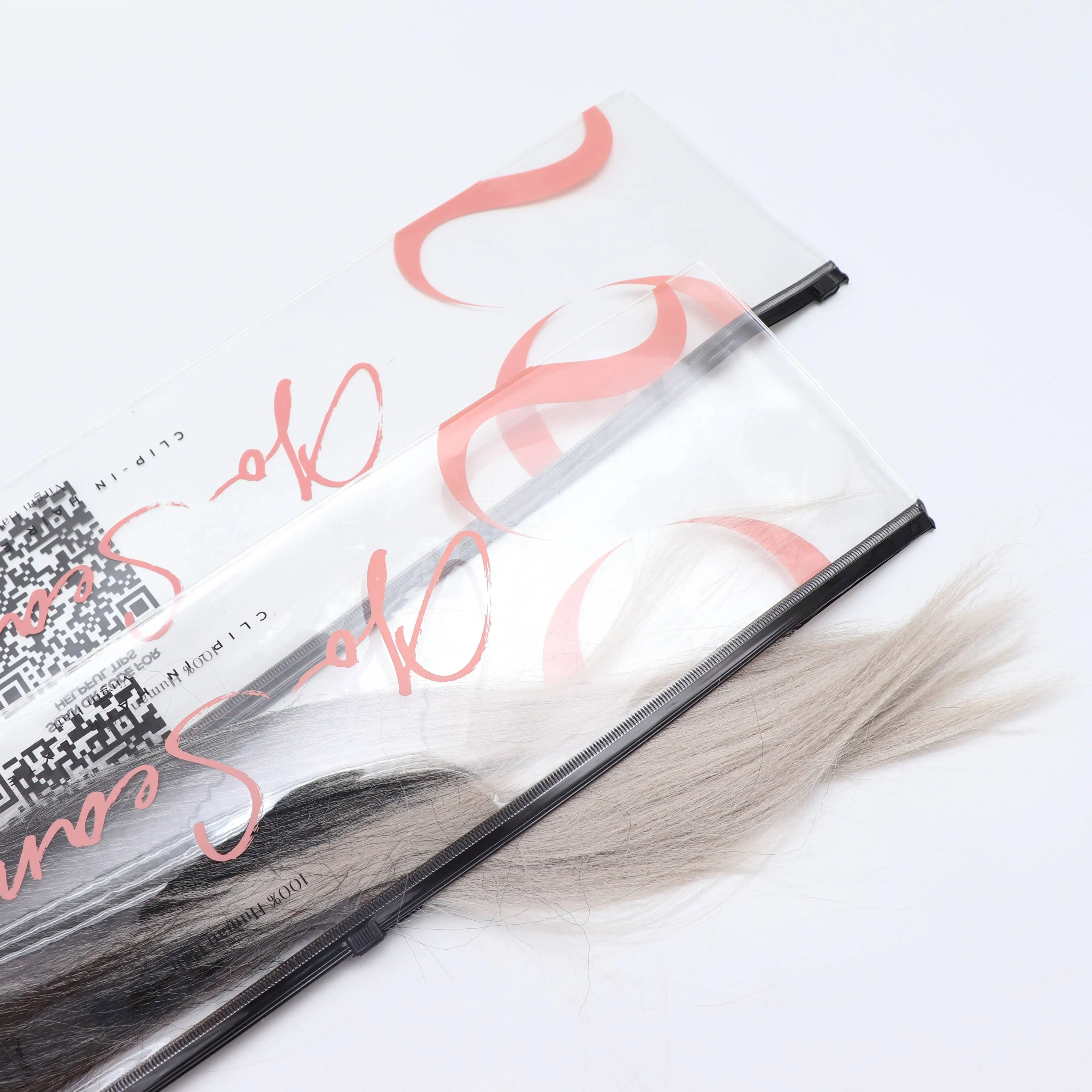 Plastic Clear Hair Extensions Package Custom Printing Wig Bags Hair Packaging Long Size Hair Clip Packaging Zipper Bag