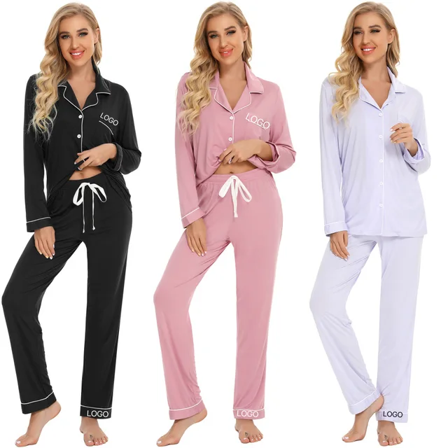 manufacturer high quality pink long sleeve pants  pajama modal japan blank pjs korean 2 piece set women blanks christmas pyjamas