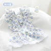 Azul Glaciar - Vestido de Verano a Cuadros con Trébol de Cuatro Hojas