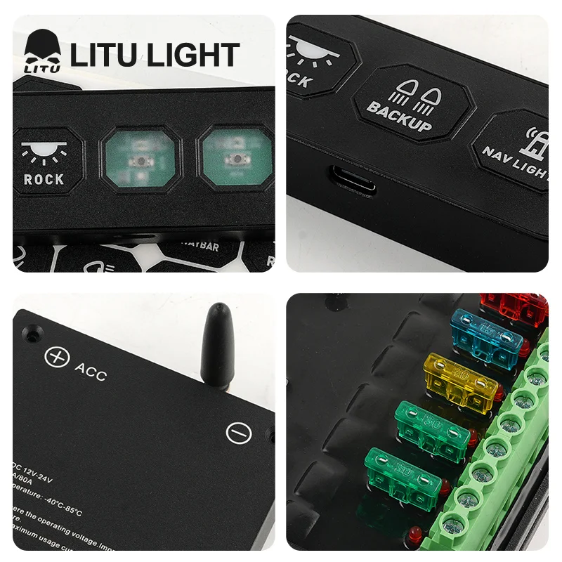 4 Gang 12V 24V Switch Panel Car Auxiliary Circuit Control Relay System for LED Work Light Bar Pods Driving Lamp