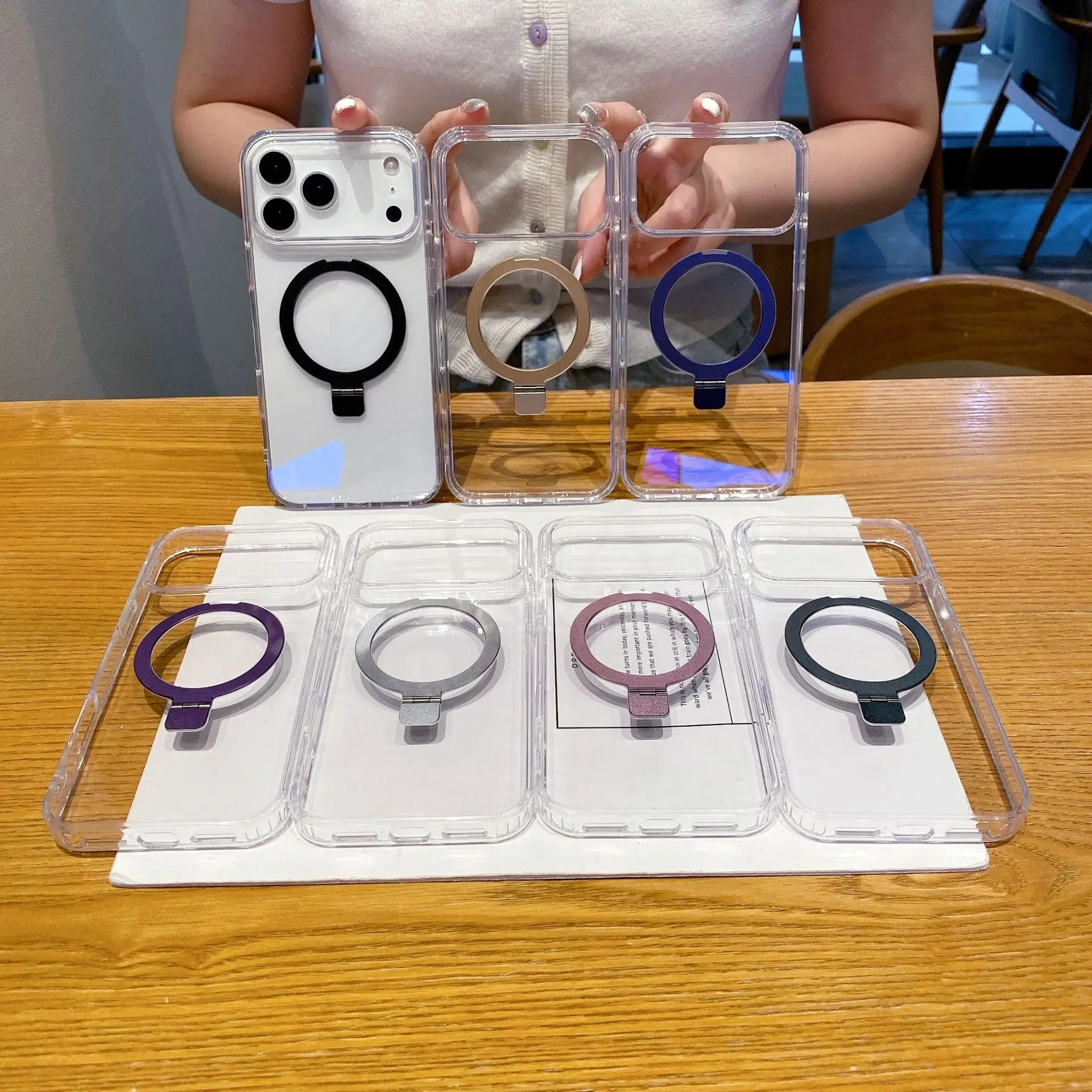 Transparent Shockproof  Protection Cover 2-IN-1 Holder Ring Skin Feel Magnetic Stand Mobile Phone Case for iPhone 17 Air Pro Max