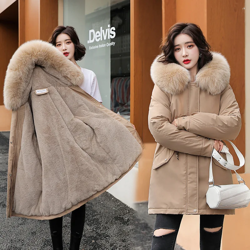 Cheap Clothes Women's Winter Casual Coat Fur Parka Women With Wool Collar Winter Jackets For