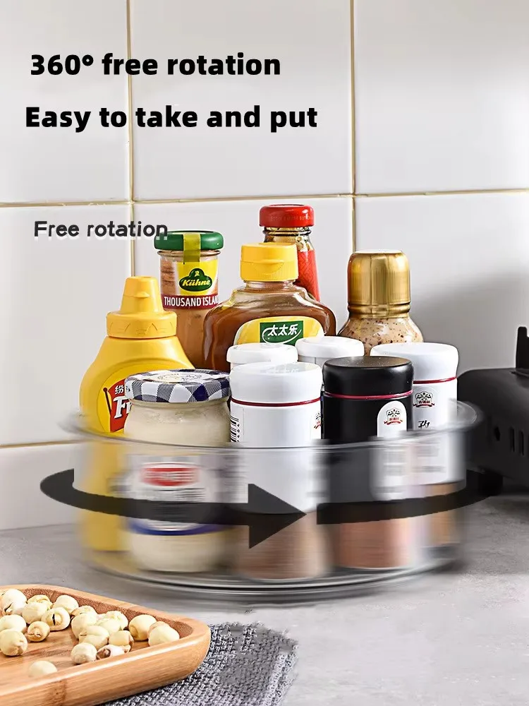 Transparent Plastic Revolving Spice Rack with Countertop Makeup Storage Jars Rotating Spice Bottle Organizer Storage Bins Boxes factory