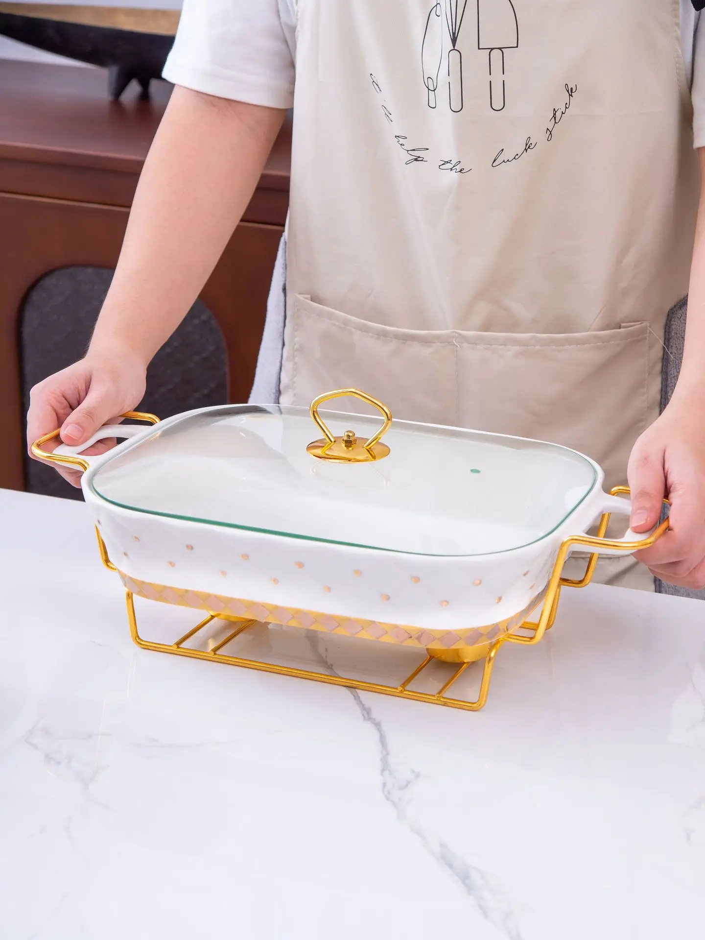 Wholesale Rectangle Ceramic Hot Pot Food Warmer Set Chafing Dish