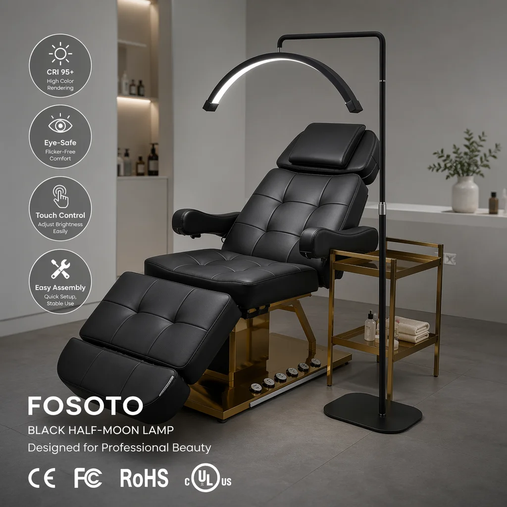 FOSOTO FT-Y9II Led Lash Light Half Moon Light with Floor Tripod for Tattoo Beauty Salon Eyelash Photography Video Ring Light