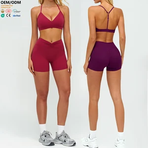 XW-TZ9313 Wholesale Breathable Sports Bra Chest Pad High Waist Athletic Quick Dry 2 Piece Fitness Solid Pattern Yoga Wear Set