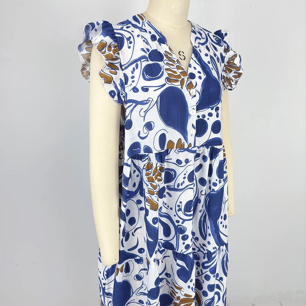 Hot Models VISCOSE and NYLON INS Style Come Customer Customized Classic V-neck Women's Long Dresses