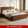 Letto, Marrone Noce + Materasso 5 cm + Cassetto