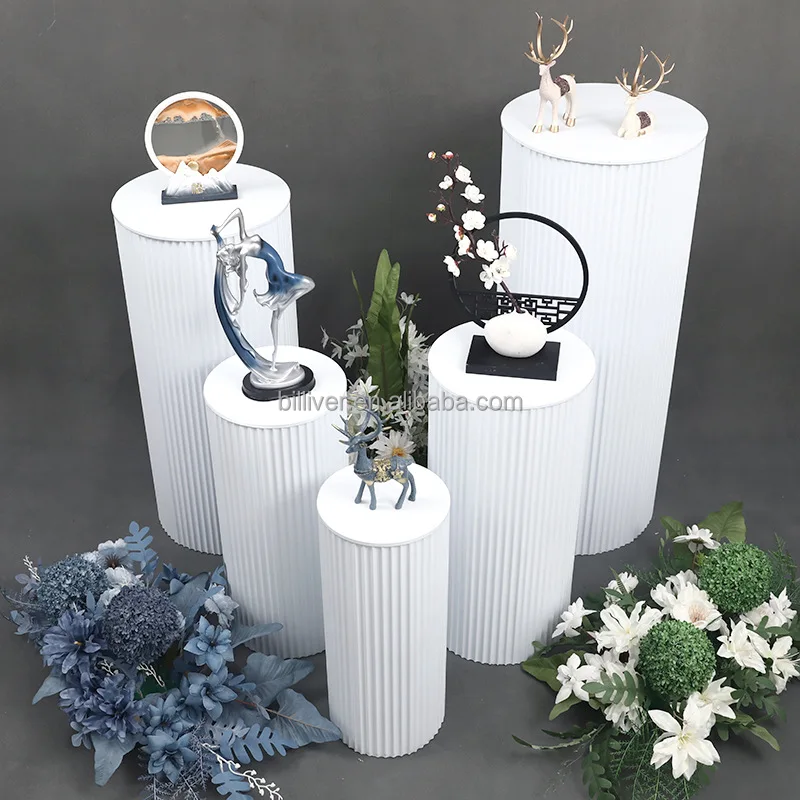Metal Display Plinth Set Iron Round Backdrop Base White Cylinder Table Cake Stand for Birthday Wedding Party Event Decor