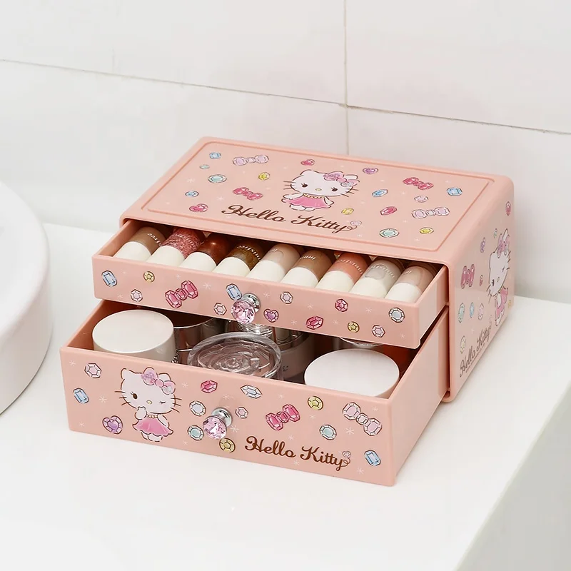 Hello Kitty PP Stackable Cosmetic Facial Tools Storage Bin for Dresser Dormitory Beauty Portable Plastic Makeup Organizer
