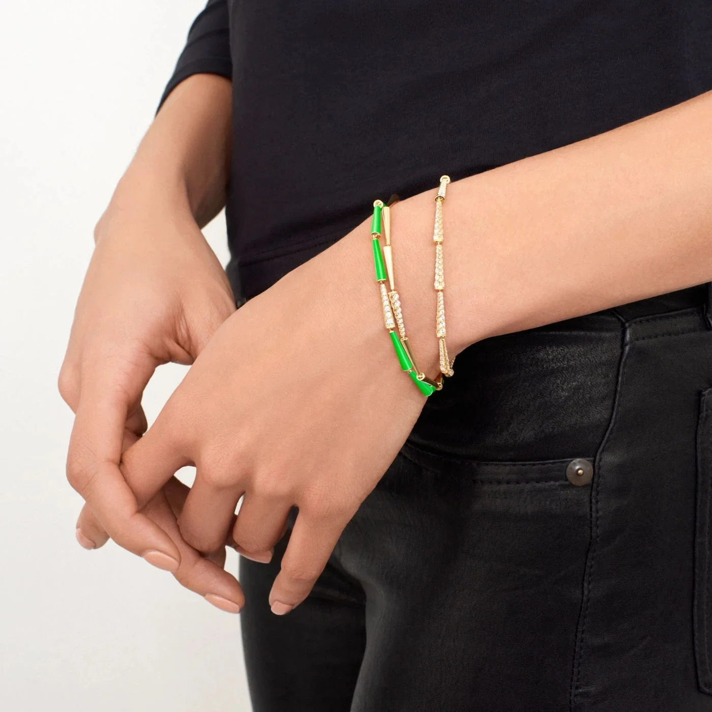 Bamboo Chain Colorful Drop of Glaze 18K Gold Plated Cz Neon Enamel