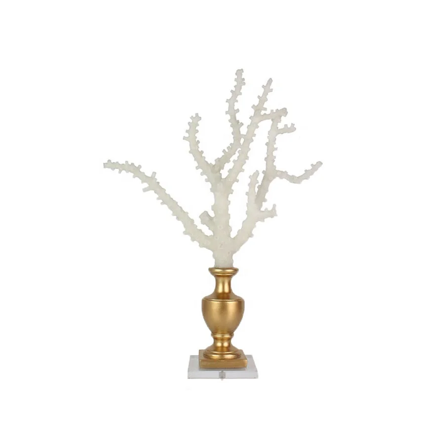 Estatua de coral blanco de resina artificial moderna con base acrílica para adornos