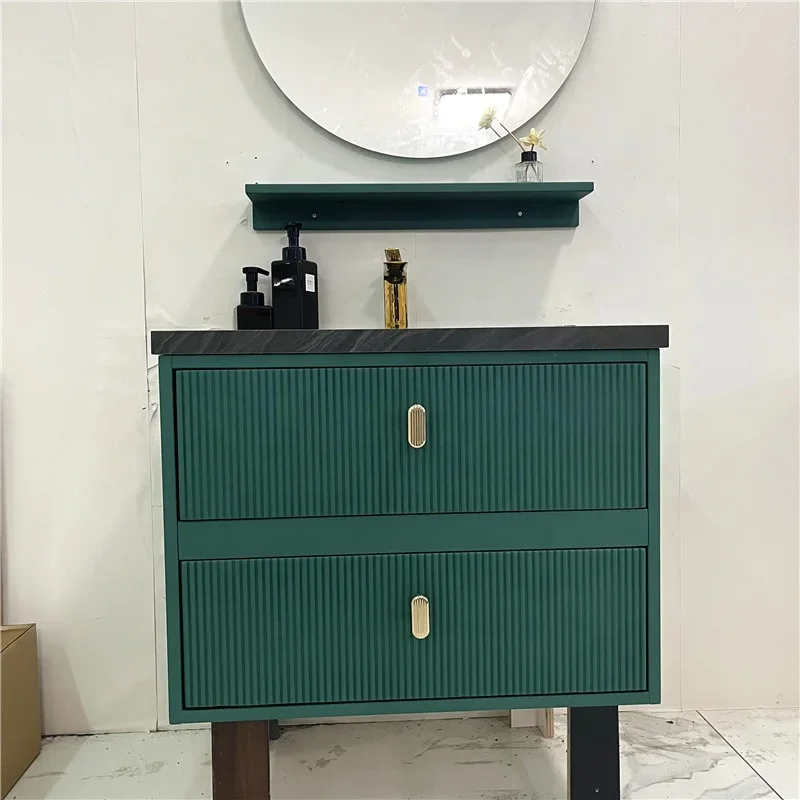 خزائن حمام فاخرة مصنوعة من الحجر المتكلس مع سطح للغسل الفاخر، مناسبة لديكور الحمامات في الفنادق والمنازل، وخزائن حمام فاخرة مع مرآة مزودة بإضاءة LED