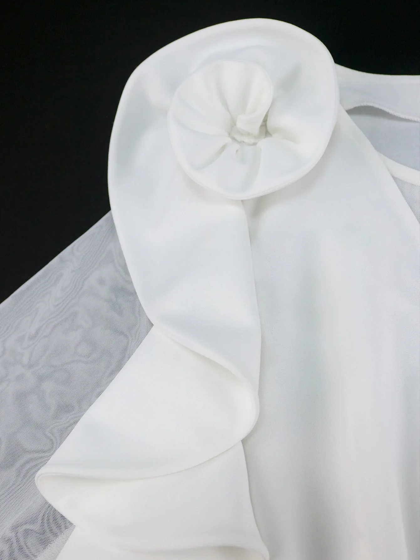 white sheer party dress Inspire Chic Outfit Women's Mesh See Through Heart Sheer Sleeve Skater Party Dress XL White