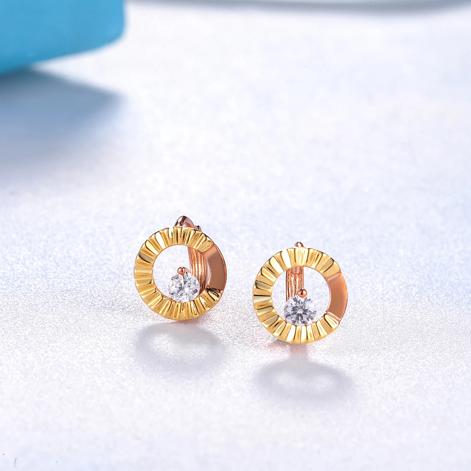 2021 New design minimalist rose gold zirconia women earrings double hoop earrings jewelry(图3)