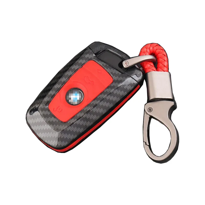 Carbon Fiber Key FOB Cover with Key Chain Fit For BMW F30 F32 F22