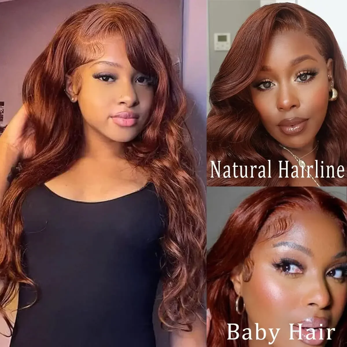 Rötlich Braune Body Wave Echthaar Lace Front Perücke Glueless_voghion.com