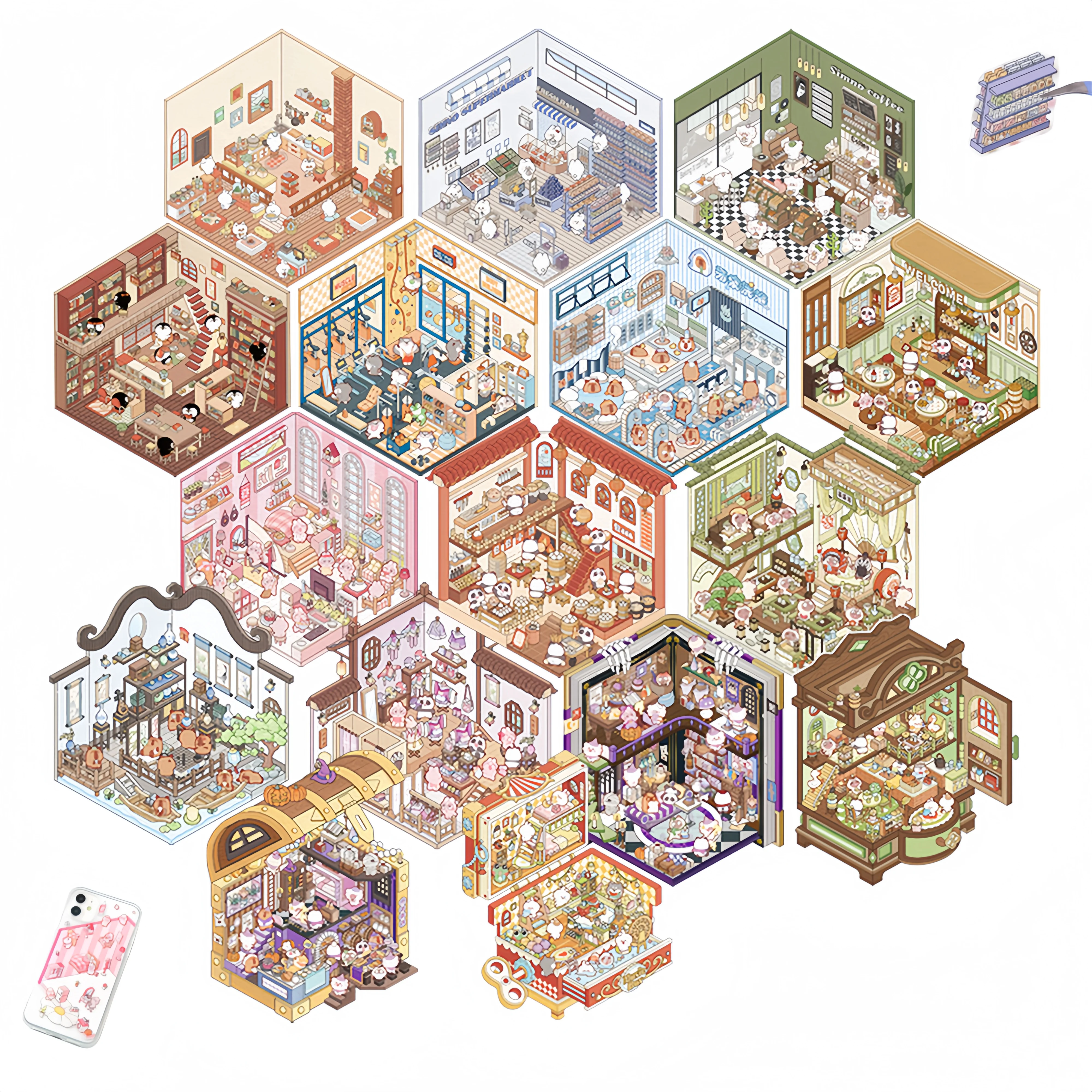 Pack De 10 Pegatinas 3D Reutilizables Con 20 Temas – Escenas De Animales Y Tiendas Para Decorar Libretas, álbumes Y Superficies Lisas, Ideal Para Niños