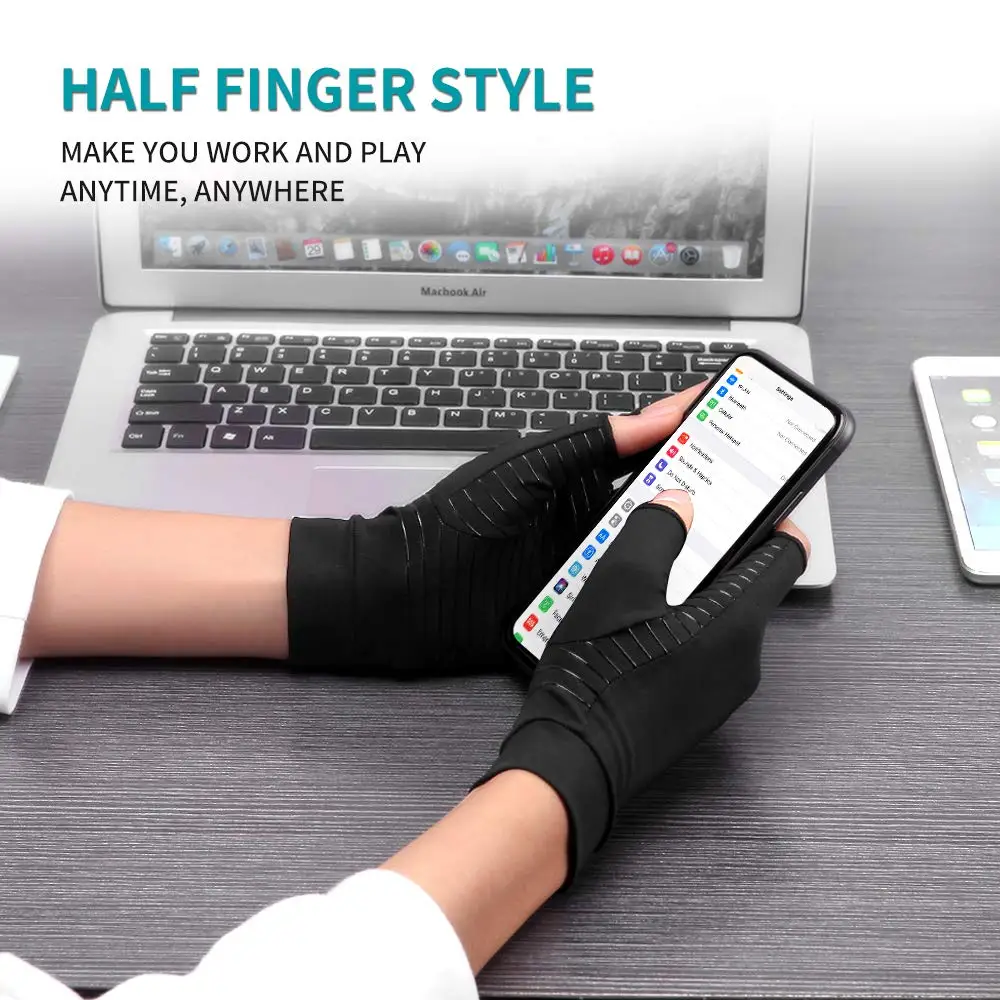 Copper Compression Arthritis Gloves Women and Men Half Finger Touch Screen Breathable Copper Gloves