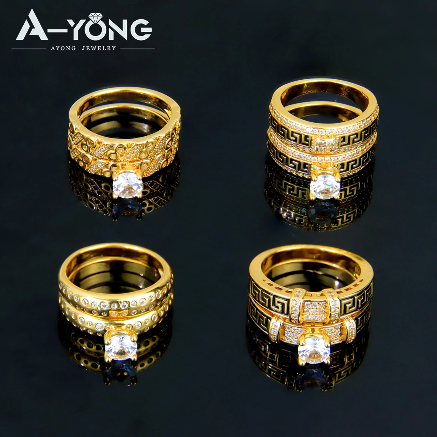 High Quality Fine Zircon Wedding Rings Wholesale Custom Fashion Design Non  Tarnish 18k Gold Jewelry Rings for Couple