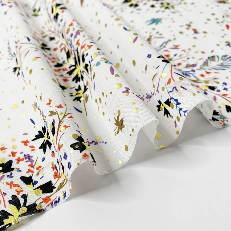 Урожай тканые 100% хлопок с рисунком в виде ромашек и бандана в горошек дизайн тиснения фольгой блестящей ткани класса люкс для весеннее и летнее платье для девочек комплект из рубашки и юбки