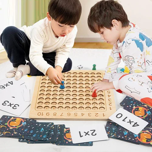 Preschool Educational Learning Math Toy Toddler Wooden Montessori Multiplication Board Game Para sa Mga Bata