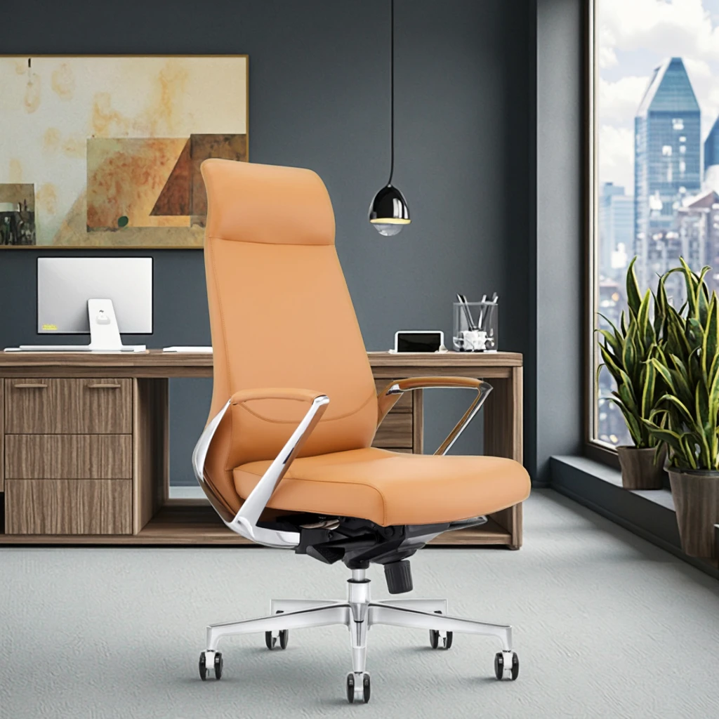 Top Grain Leather Executive Chair Reinforced Steel Core Telescopic Column Commercial Grade 4