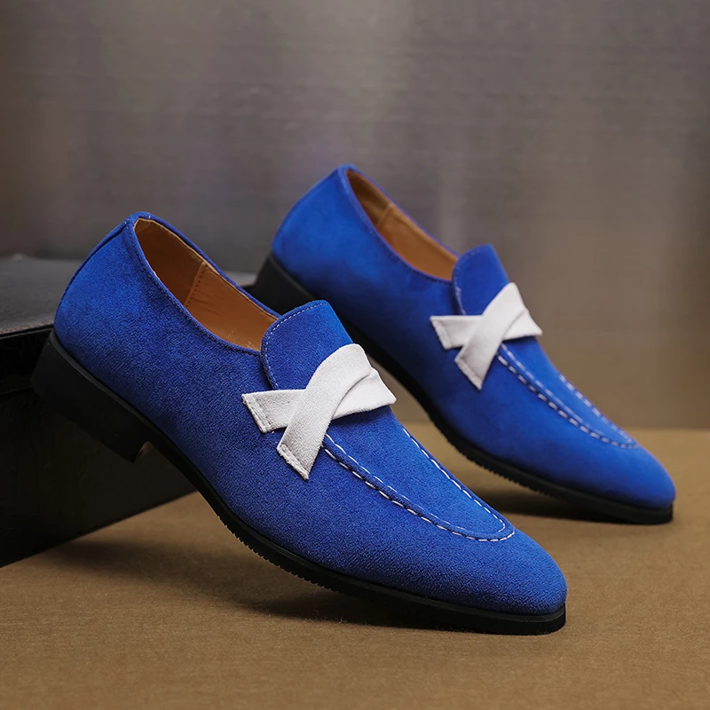 Bow Tie Royal Blue Loafers Mens Royal Blue Suede Dress Shoes New