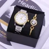 Orologio da donna con quadrante bianco + bracciale alla moda + confezione
