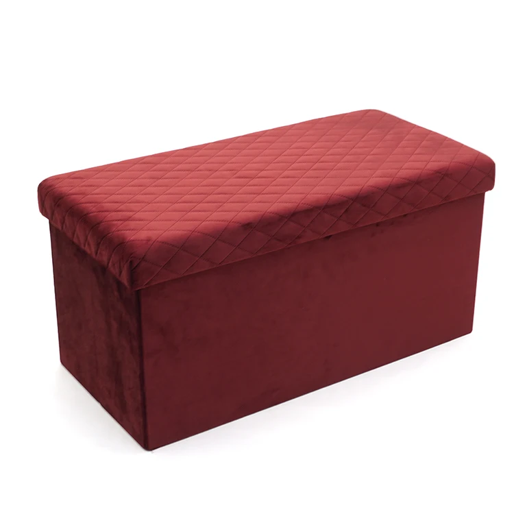 Folding Cube Home Velvet Fabric Beige Footstool Ottoman Storage Box Seat Bench