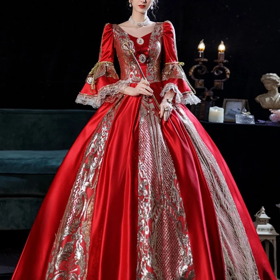 Photography French Court Dress Masquerade Ball Show New Year's Party Hosting Sequined Princess Performance Costumes Polyester