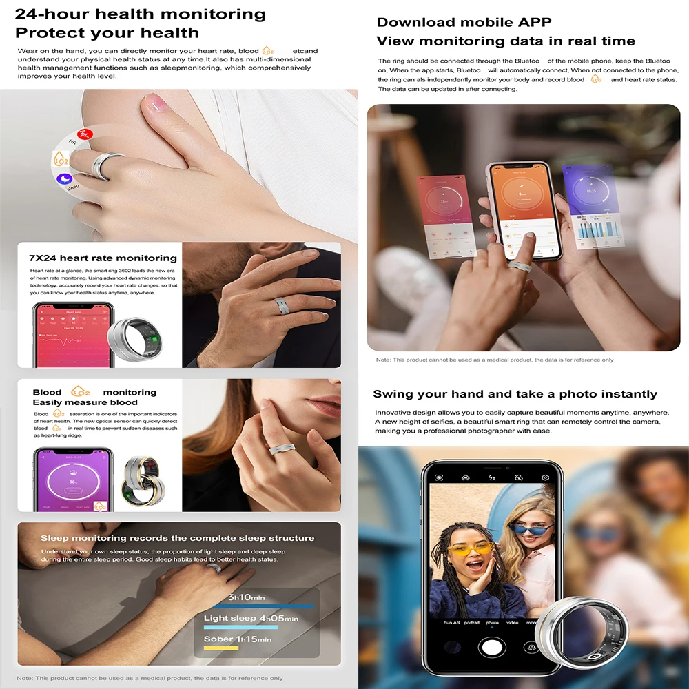 2025 X1 Electronic Digital Smartring Finger Health Sleep Monitoring Sports  Fitness tracker Smart Ring X1