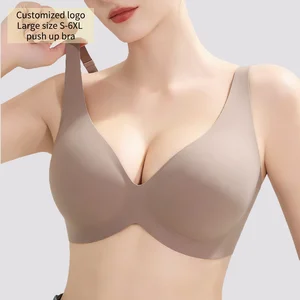 Customized logo V Neck Design Wireless Push up Supportive Plus Size Bralette Padded Bra Push up Women Jelly Anti Sagging Bras