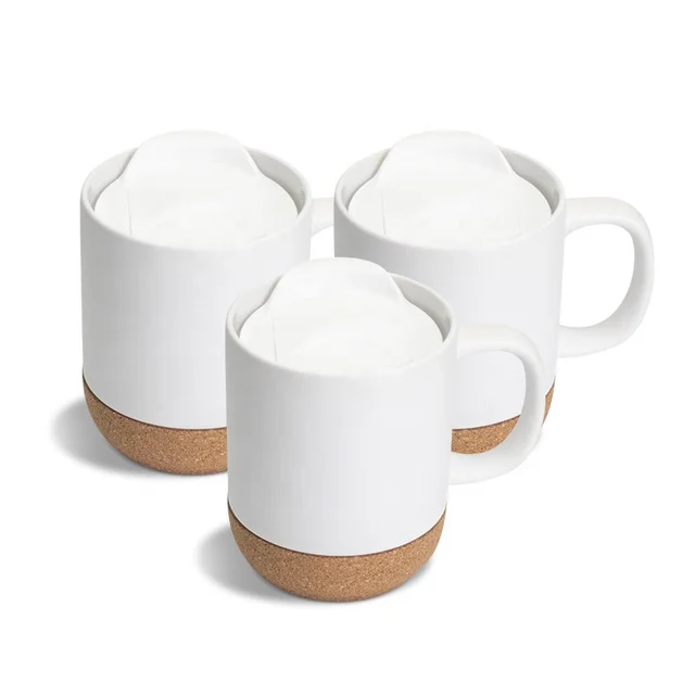 Wholesale 13 Oz Cork Base Ceramic Water Mug Customized Logo Classic Design Style Tea Coffee Cups Removable Bottom Parties