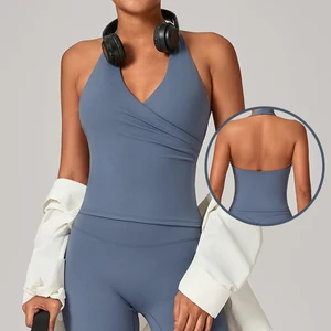 2026 New Halter High Quality V Neck Quick Dry Workout Open Back With Padding Custom Logo Gym Sports Fitness Yoga Top