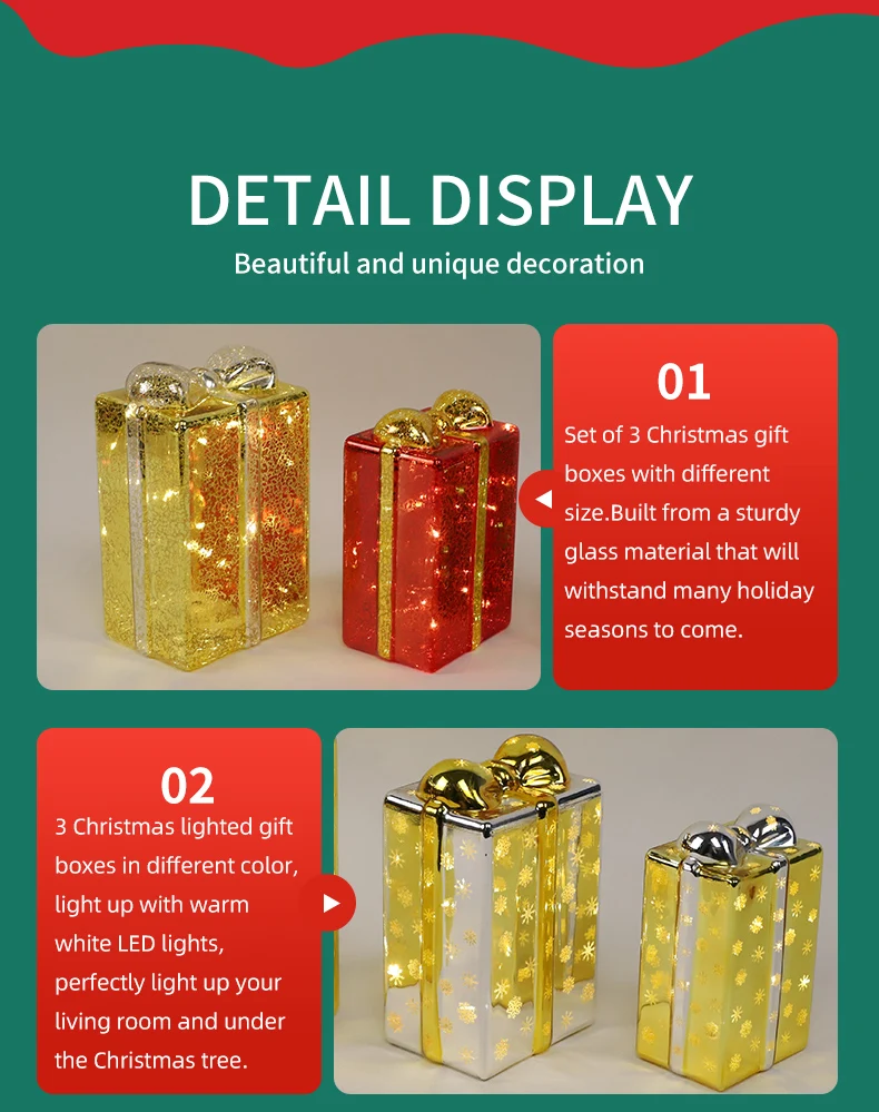 Factory Wholesale Christmas LED Lighted Glass Gift Box For Christmas Home Decoration factory