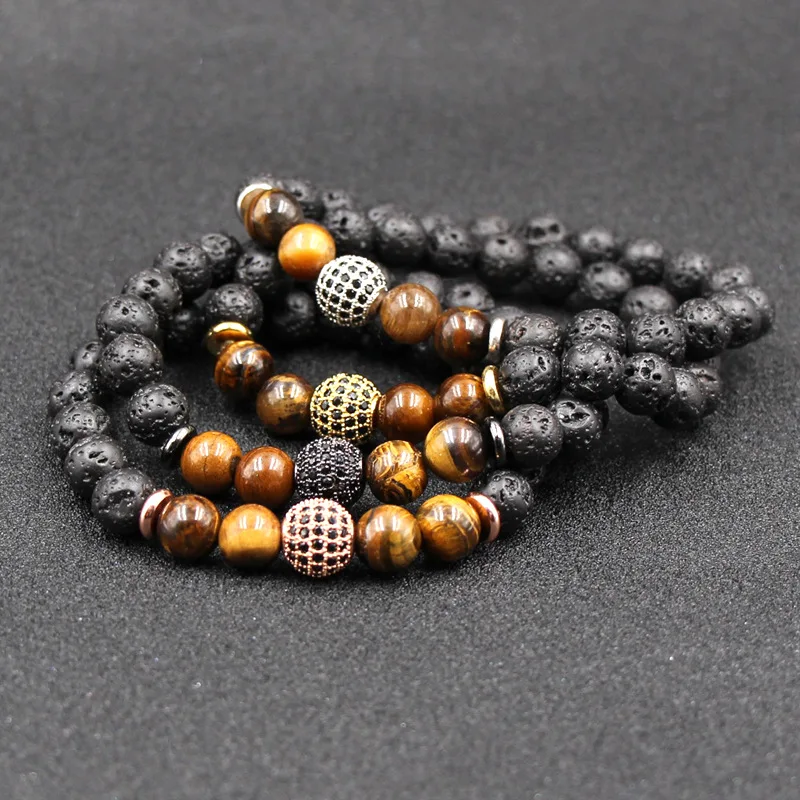 Yalimaza Pack of 10 Natural Stone Beads Men Women 8 mm Tiger's Eye Lava  Stone Bead Bracelet for Men Women Natural Gemstone Bracelets Semi-Precious