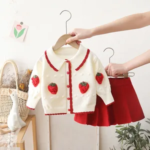 Girls' Children's Spring Autumn 2026 New Two-Piece Lapel Knitted Cardigan & Skirt Grape Sweater Dress