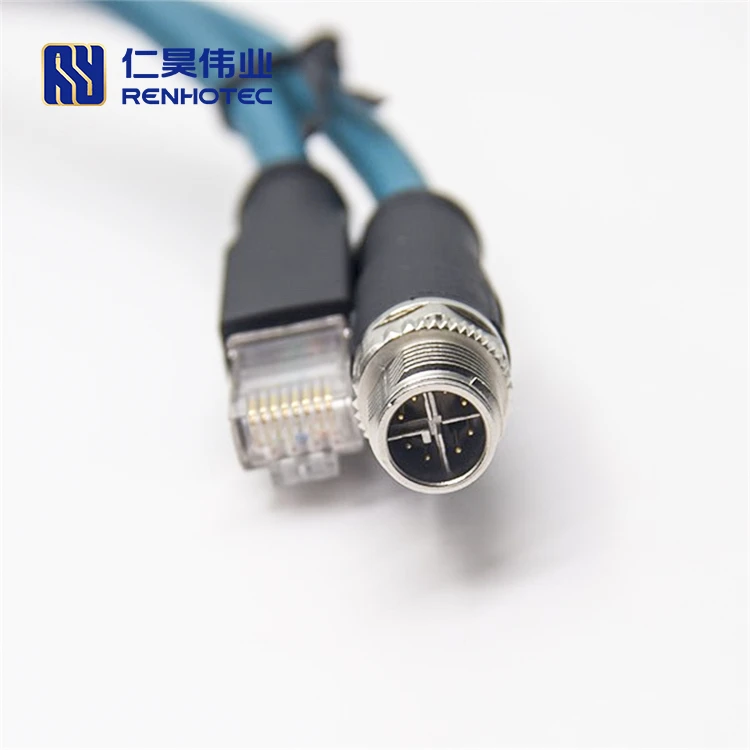 M12 Industrial Ethernet cable 8-pin X-coded male to RJ-45 plug molded