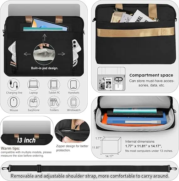 product waterproof fabric stylish briefcase large case laptop sleeve case shockproof form business carrying cover bag-31