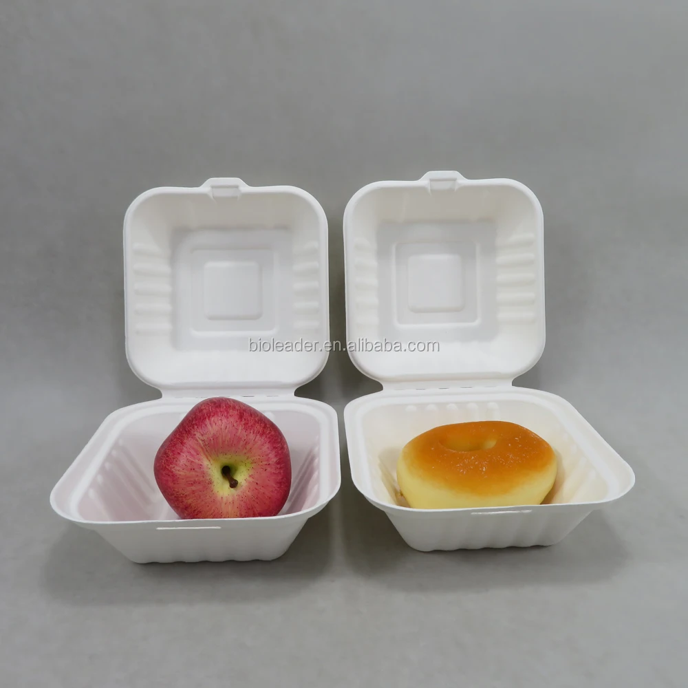 Biodegradable Sugarcane Bagasse 6x6 Inch Burger Box with Lid - Eco ...