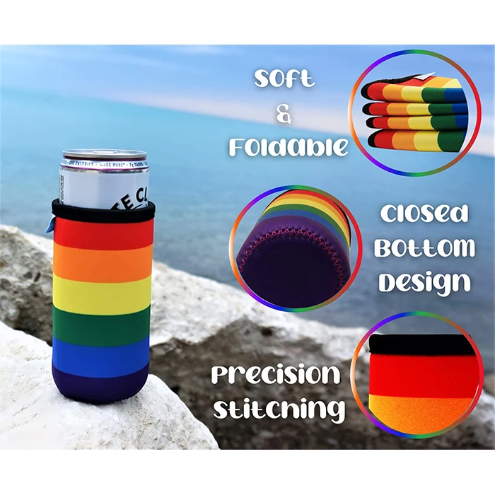 Rainbow Neoprene Slim Can Cooler For Skinny Can Coolers, Soft