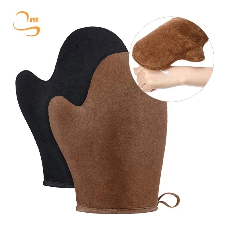 Ultra Soft Velvety Reusable Machine Washable Self Tanner Mitt for Sunless Tan Body Lotion With Thumb Tanning Glove Applicator