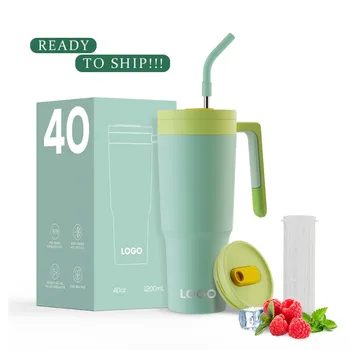 Ready to Ship 40oz Tumbler with Handle in Green 18/8 Stainless Steel Coffee Tumbler Leak Proof Insulated Tumbler for Boys Girls