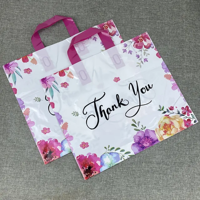 Yiwu Factory Wholesale Fashion Gift Bags Square Bottom PE Plastic Shopping Bags with Printed Logo Padded Clothing Handbags